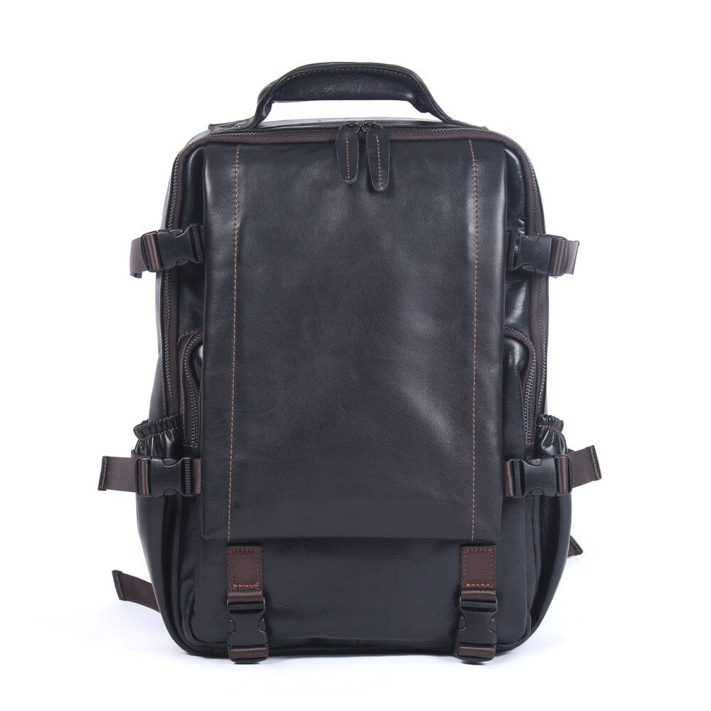 Isaac - Mens Black Leather Backpack