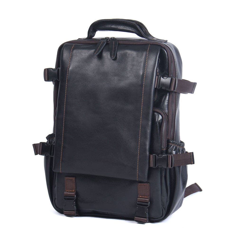 Isaac - Mens Black Leather Backpack