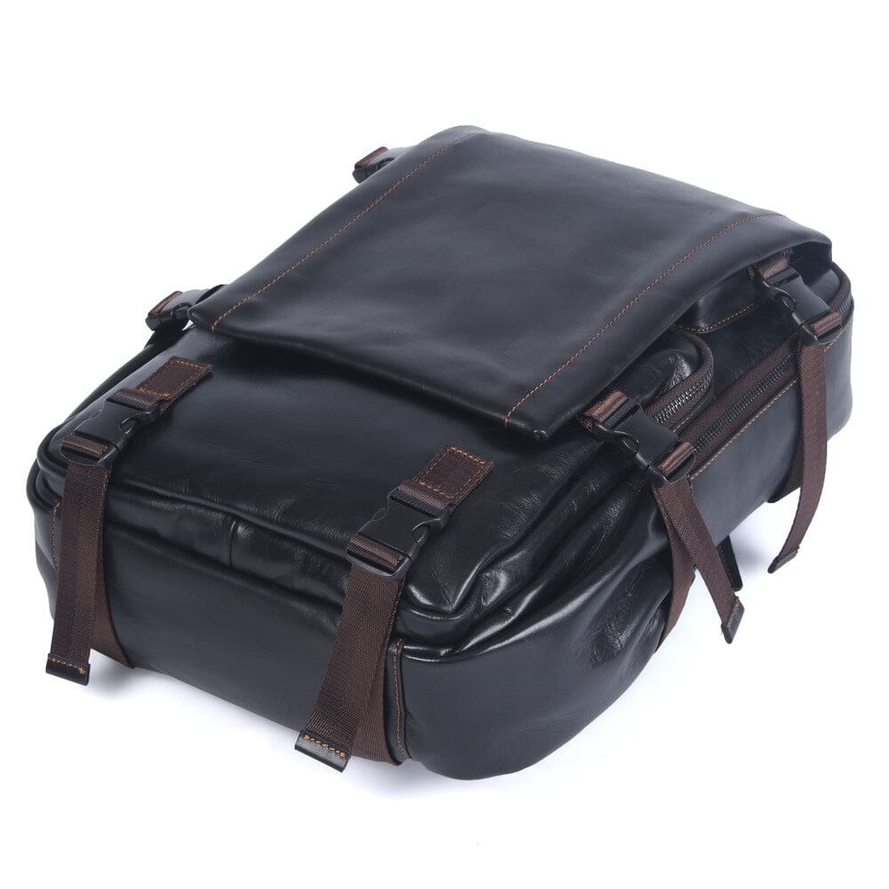 Isaac - Mens Black Leather Backpack
