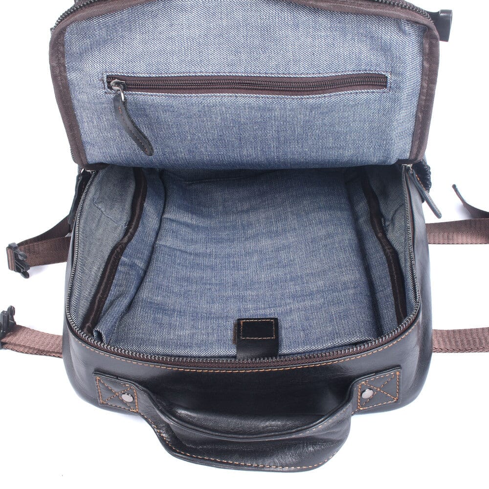Isaac - Mens Black Leather Backpack