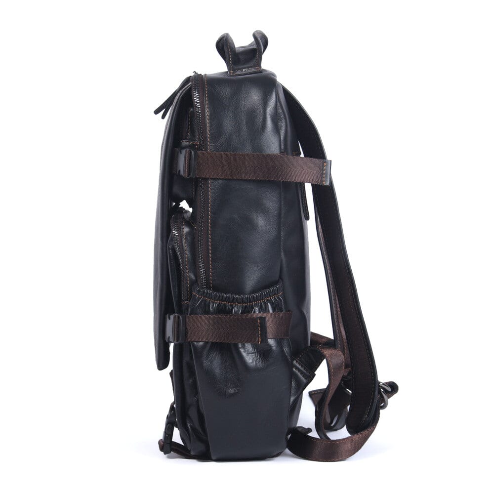Isaac - Mens Black Leather Backpack